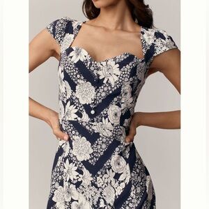 Anthropologie Cecily *Petite Fit & Flare Sweetheart Midi Dress NWT Navy White LP